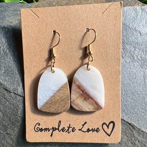 Handcrafted White Resin & Wood Rectangle Earrings~NWT